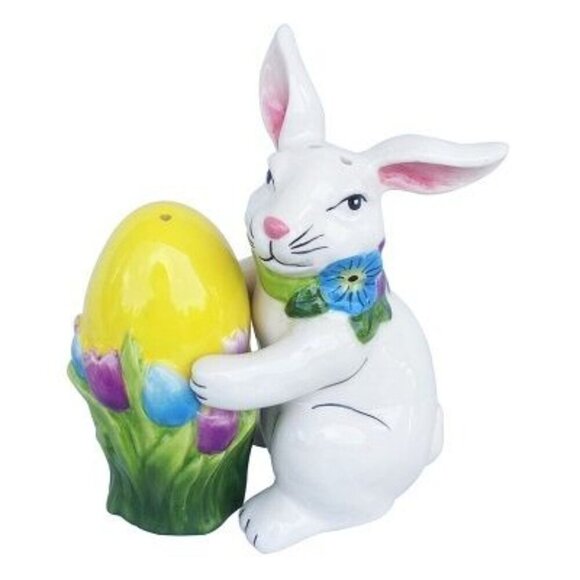 Blue Sky Bunny Egg Ceramic Salt Pepper Shaker Set Easter Spring Collectible - Picture 2 of 10